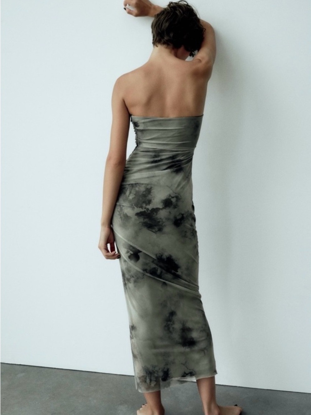 #24 Zara Strapless Cut Out Tulle Midi Dress Size L - Picture 3 of 12